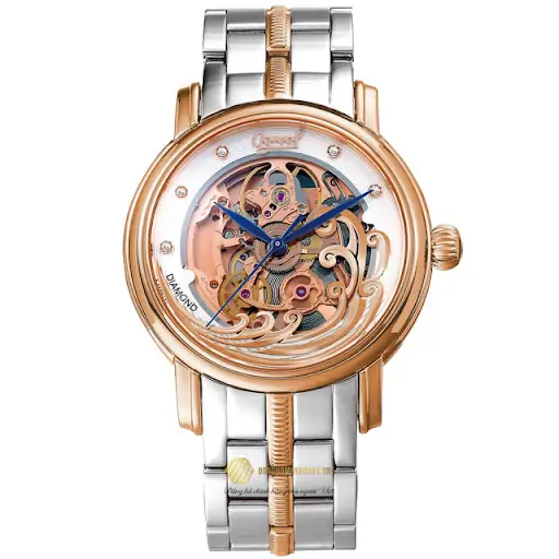 Mẫu đồng hồ đẹp Ogival cá nhảy Skeleton Case Rose Gold dây Demi